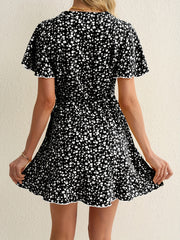 Floral Print Wrap Dress Short Sleeve V Neck Vacation Dress