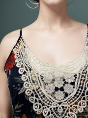  Floral Print Lace Panel Midi Cami Dress