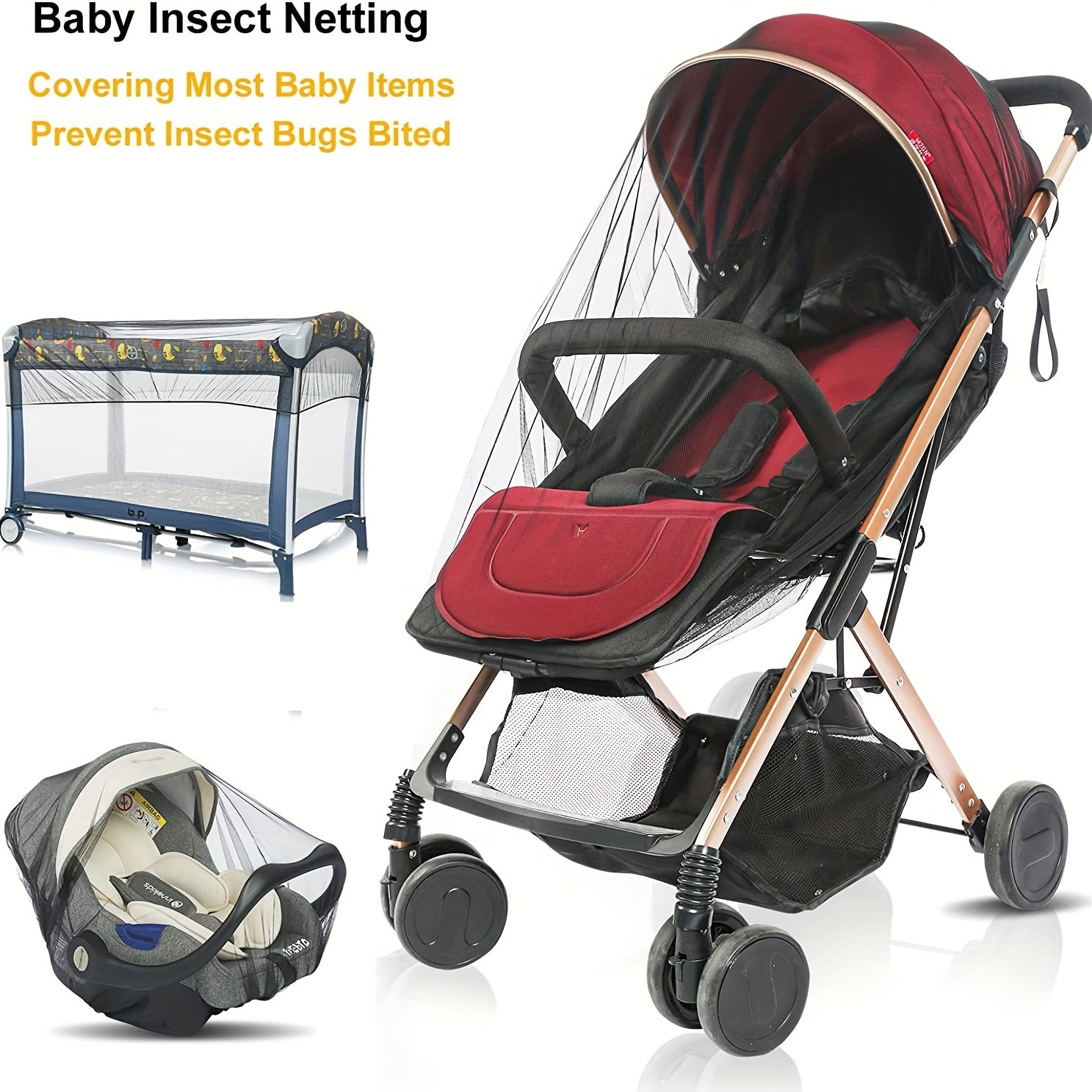 Breathable Mosquito Net for Strollers Bassinets Pack 'n Plays Car Seats