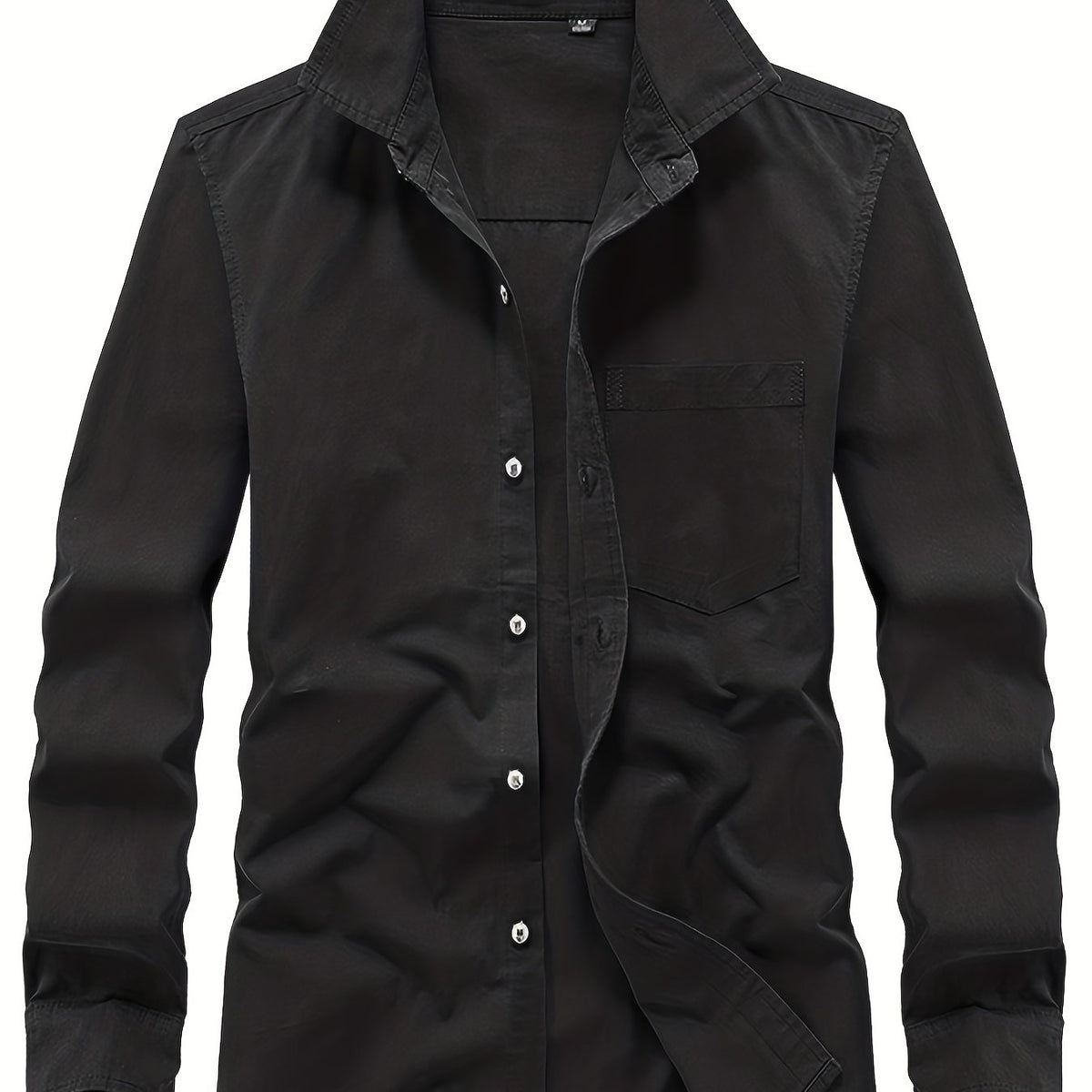 Men's Solid Shirt With Chest Pocket Button Up Long Sleeve Shirt