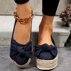 Women's Bowknot Decor Flat Slip-On Canvas Shoes