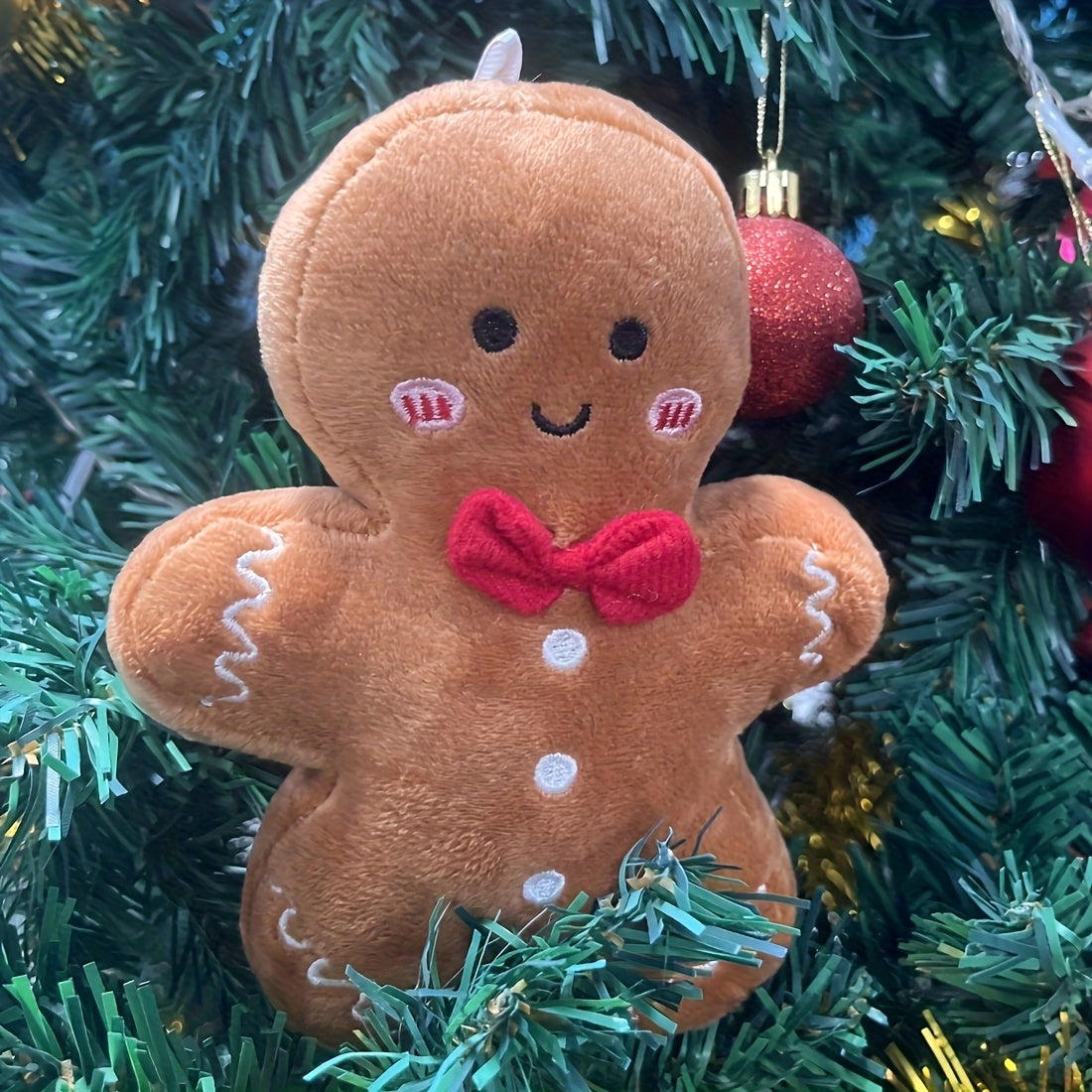 Christmas Gingerbread Man Plush Toy 7.08'' Soft Brown with Red & Icing Details