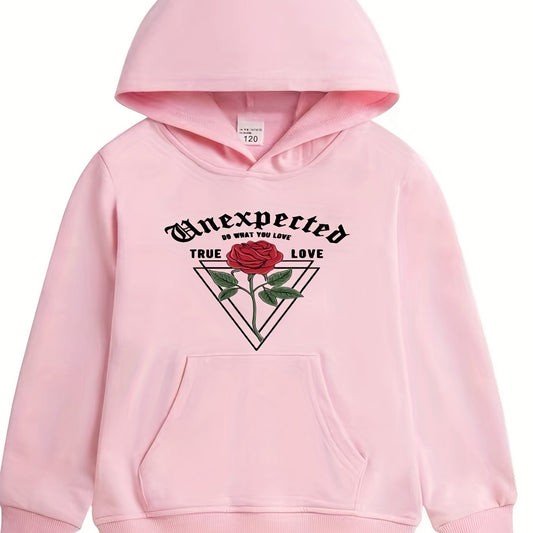 Girls' Rose Flower Hoodie Sweatshirt for Fall Spring