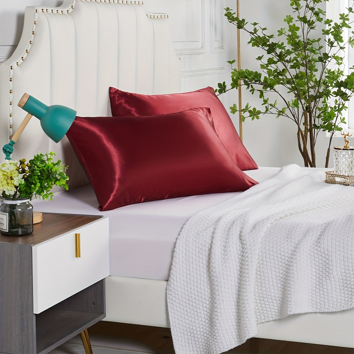 2pcs Satin Pillowcase Solid Pillow Covers - No Pillow Insert