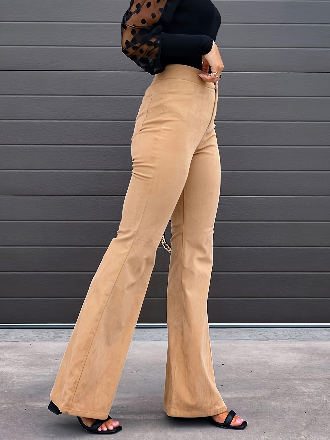  Corduroy Button Fly Flared Leg Trousers