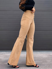 Corduroy Button Fly Flared Leg Trousers