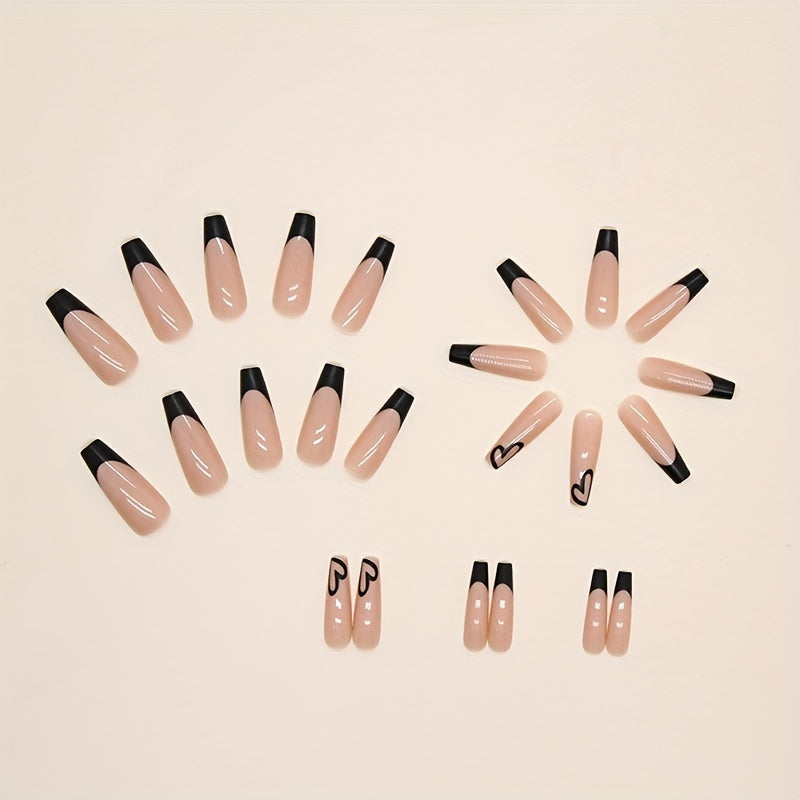 Pink Coffin Nails with Tip and Heart Acrylic Press On Nails