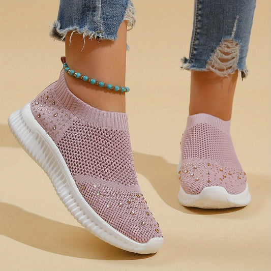 Women's Rhinestone Decor Slip On Sneakers Lightweight Low Top Shoes