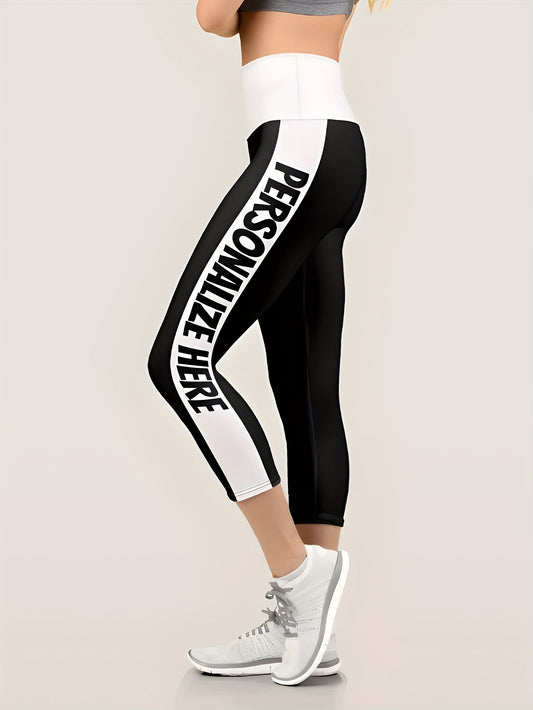 Pattern Block Crop Yoga Pants Fitness Sports Running Cropped Pants