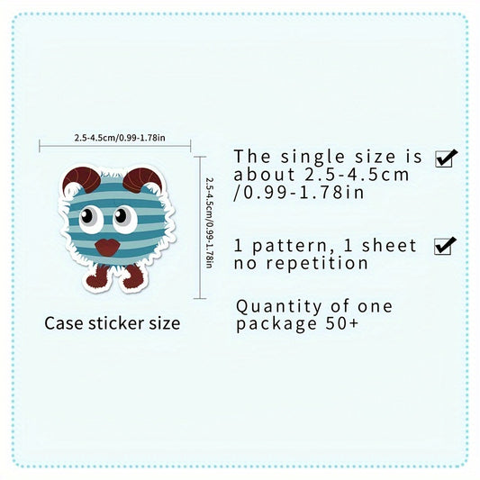 50pcs Little Monster Vinyl Stickers - Fun Cartoonish Designs