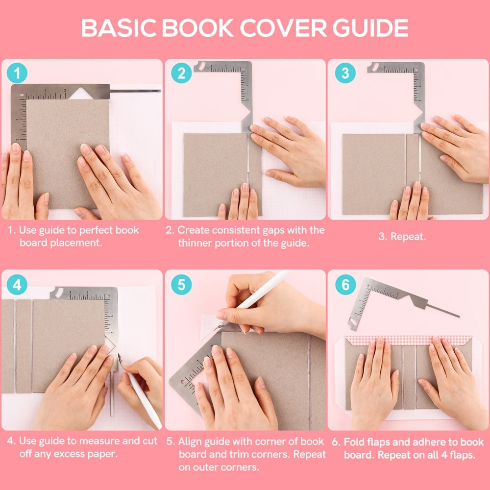 2pcs 5 in 1 Book Cover Guide Stainless Steel Metal Bookbinding Tool