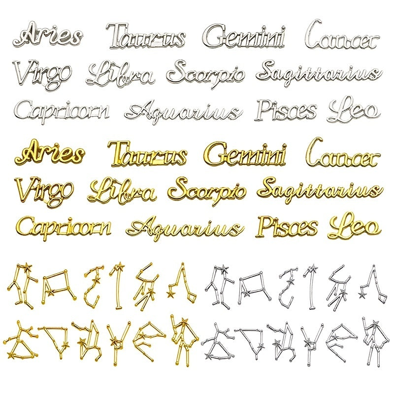 12 Constellation Charms Set Word Nail Charms For Nail Art Decoration