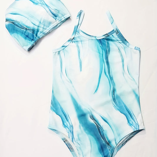 Toddler Girls Tie Dye One Piece Swimsuit & Cap