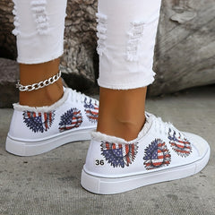 Women's Flag Flower Pattern Canvas Shoes Casual Lace Up Outdoor Shoes