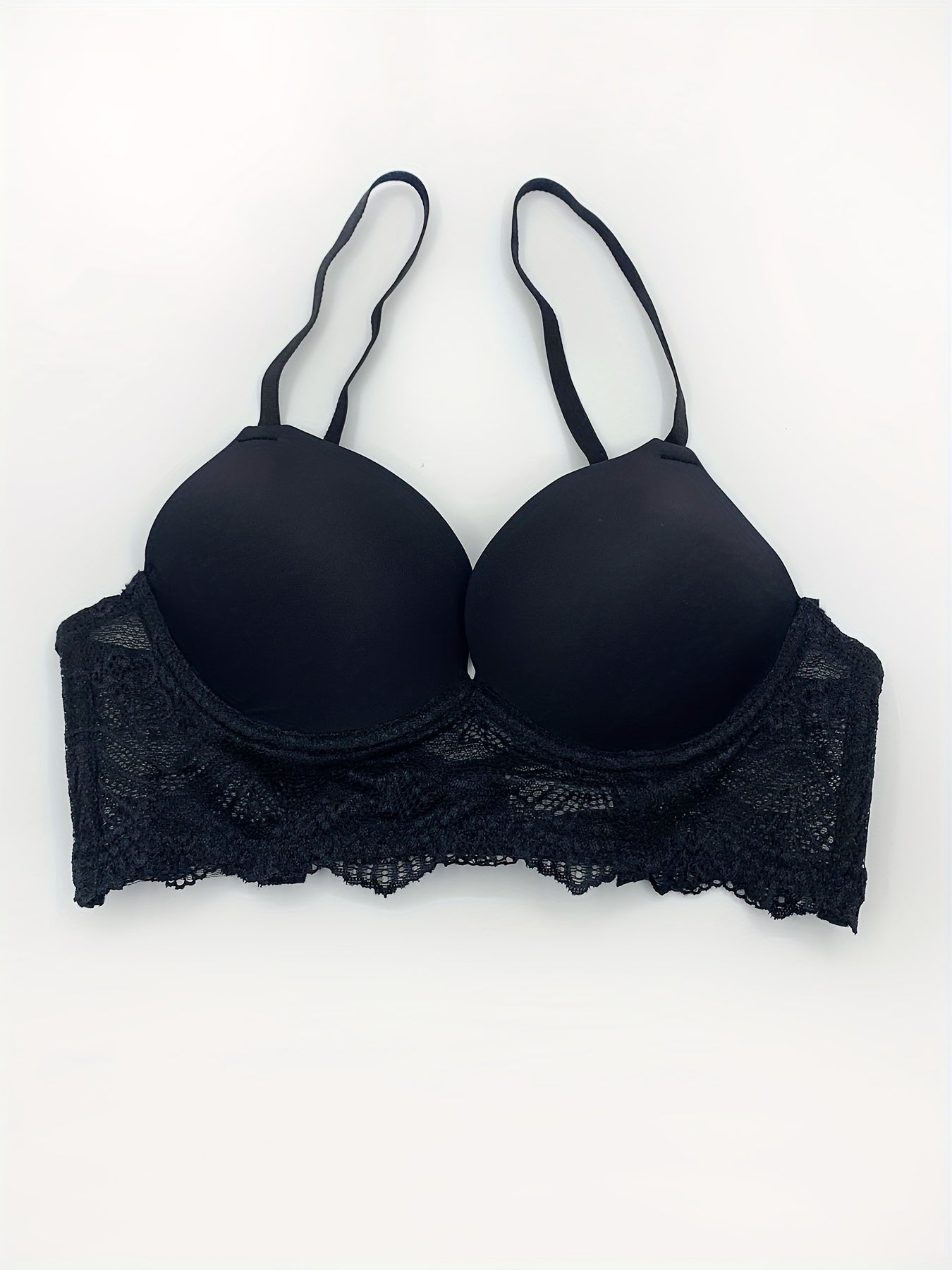 Contrast Lace Push Up Bra Scallop Trim Bra Women's Lingerie