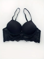 Contrast Lace Push Up Bra Scallop Trim Bra Women's Lingerie