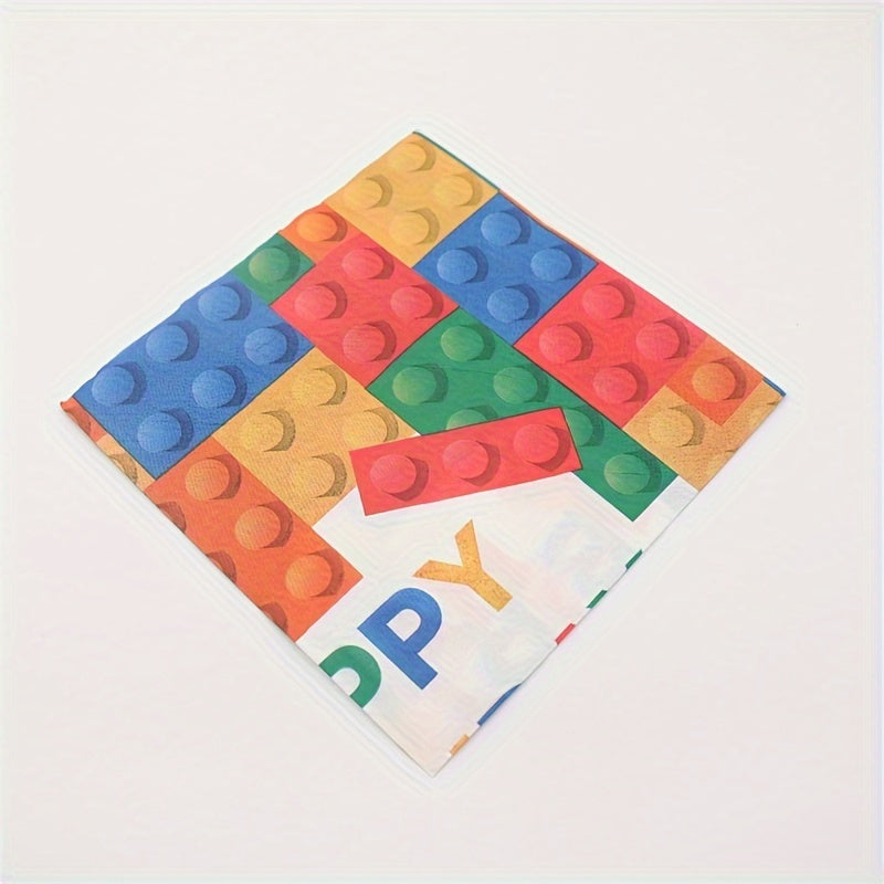 Colorful Block Party Tableware Set - 20pcs Plates & Napkins for Colorful Theme