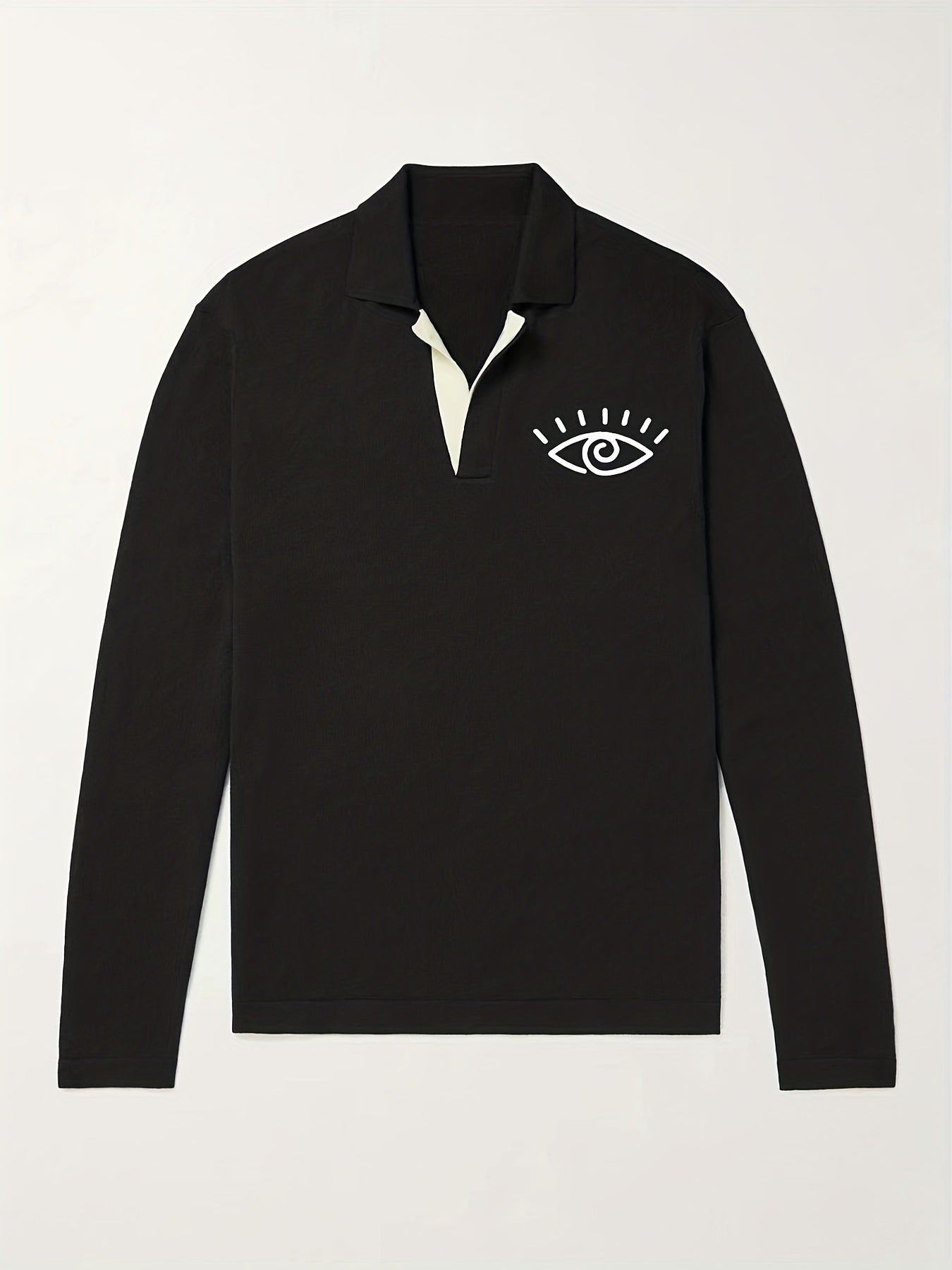 Men's Eye Pattern Knit Polo Shirt Casual Lapel Middle Stretch V Neck Sweater