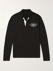 Men's Eye Pattern Knit Polo Shirt Casual Lapel Middle Stretch V Neck Sweater