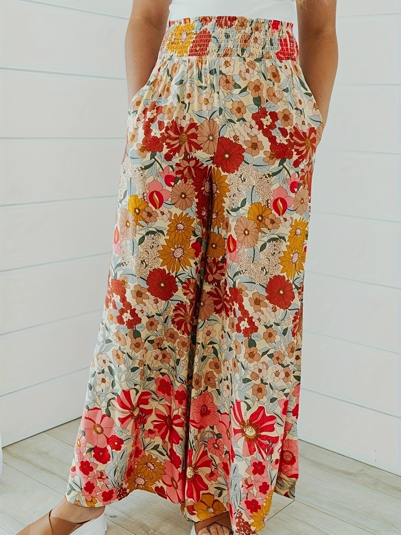 Floral Print Wide Leg Boho Pants
