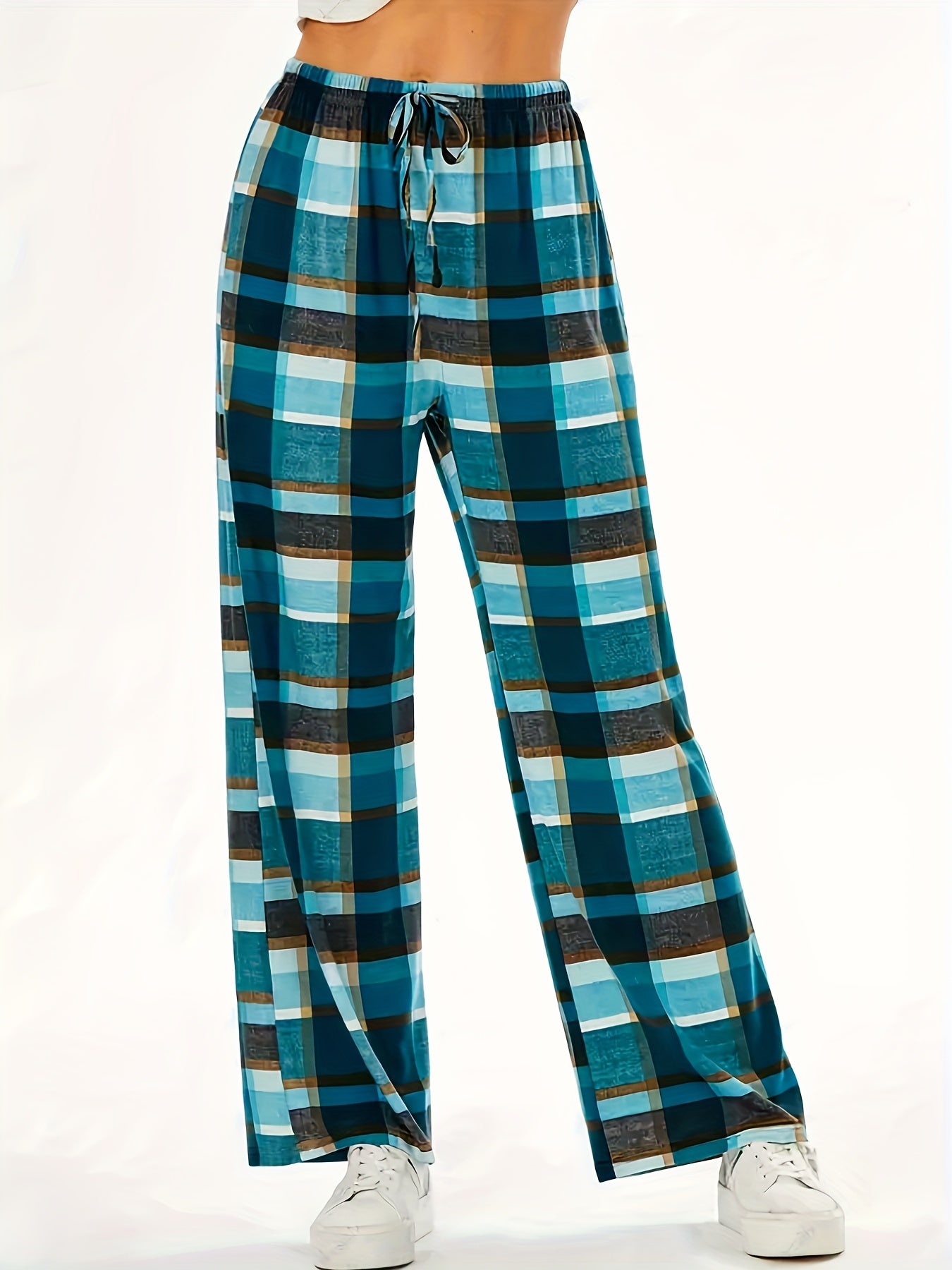 Women's Plus Plaid Print Wide Leg Pants
