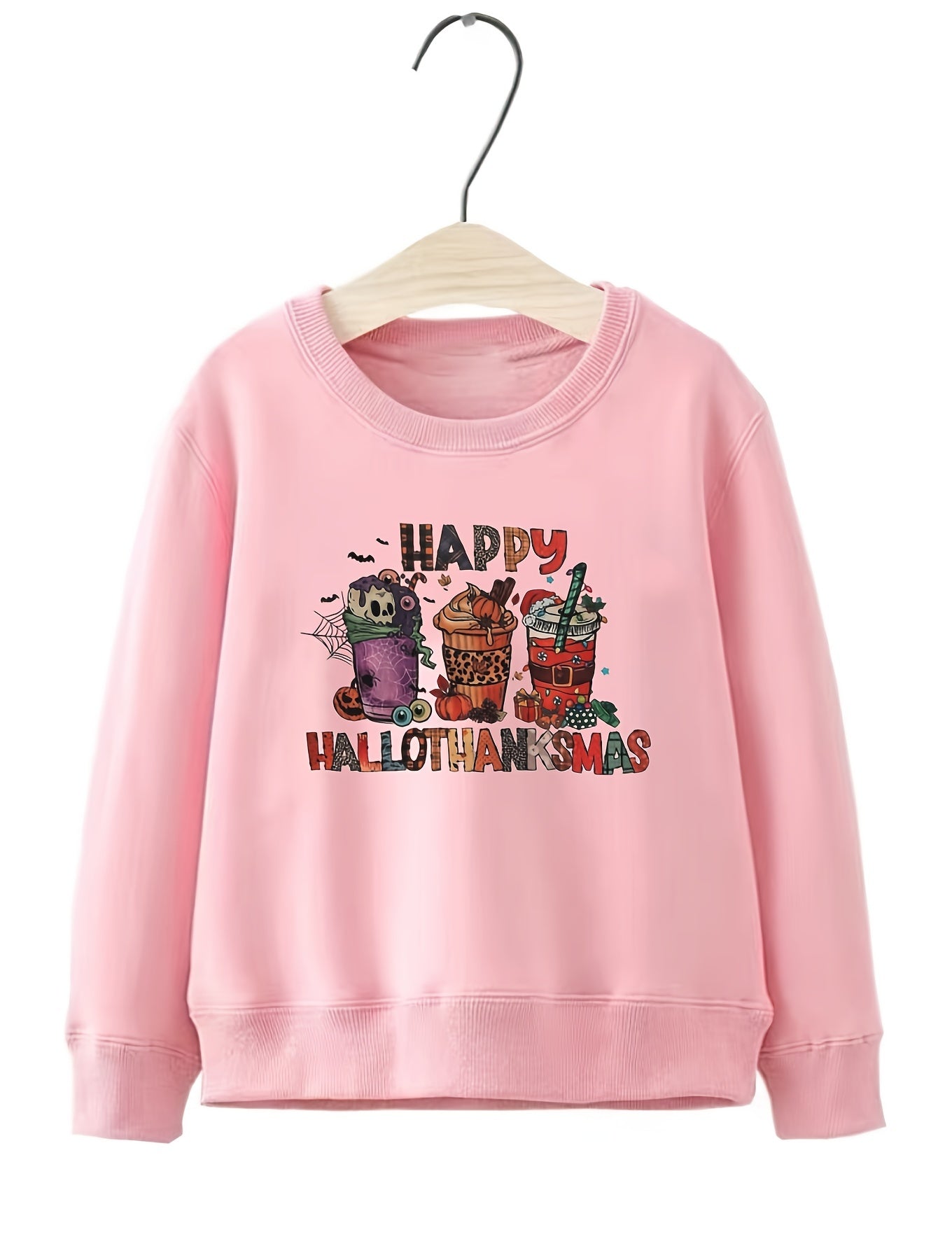 Halloween Beverages Pattern Round Neck Sweatshirt For Girls