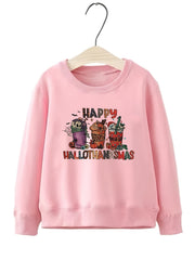 Halloween Beverages Pattern Round Neck Sweatshirt For Girls