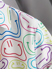 Colorful Smiling Face Men's Short Sleeve Button Up Shirt