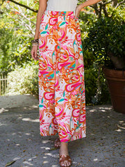  Floral Print High Rise Straight Leg Beach Pants