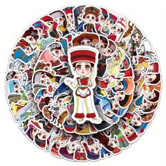 56pcs Ethnic Cartoon Luggage Stickers Waterproof Decoration