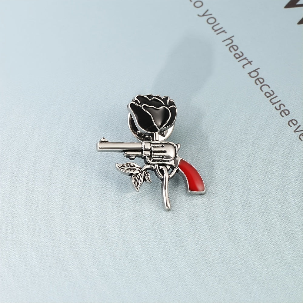 Rose Pistol Brooch Enamel Pin Oil Dripping Badge Backpack