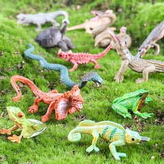 18pcs Colorful Reptile Action Figures - Chameleon, Frog, Lizard, Snake Models