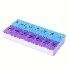 7 AM PM Pill Organizer 14 Compartments Braille Portable Weekly Medicine Box