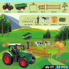 Big Tractor Toy Farm Animals Set with Truck and Trailer, Fence, Farmer, Tools