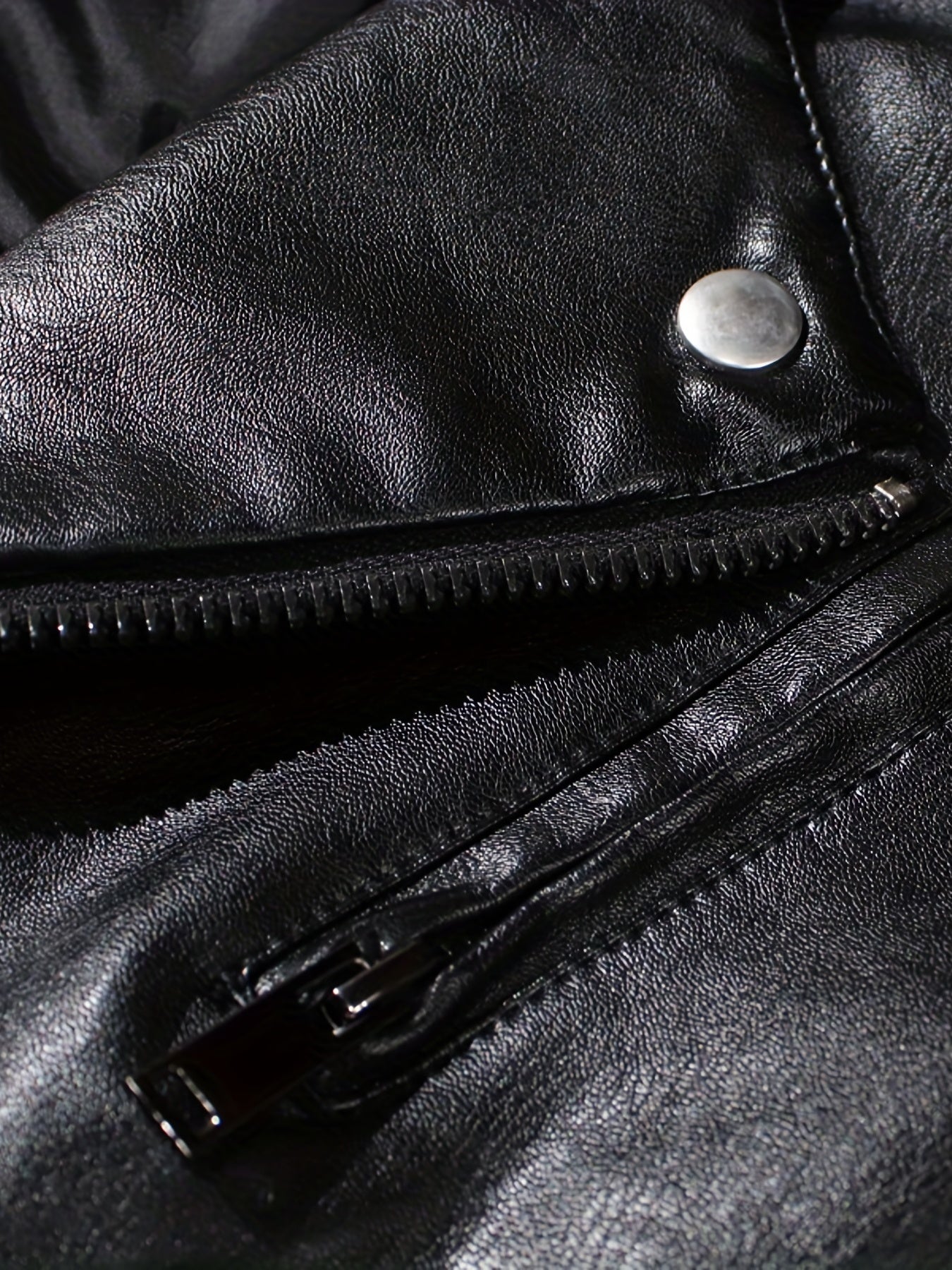 PU Biker Jacket Men's Casual Solid Zip Up Lapel Faux Leather Jacket