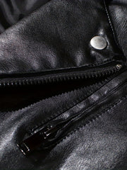 PU Biker Jacket Men's Casual Solid Zip Up Lapel Faux Leather Jacket