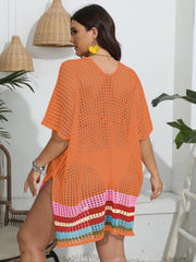  Rainbow Striped Batwing Sleeve V Neck Cover Up