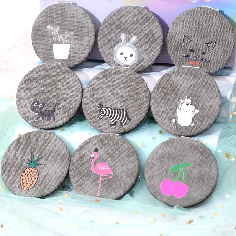 Animal Pattern Compact Mirror Double Sided Foldable Travel Size Vanity Mirror