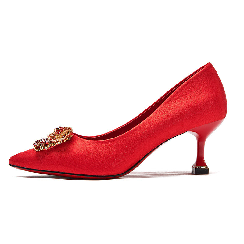 Red Rhinestone High Heel Wedding Pumps