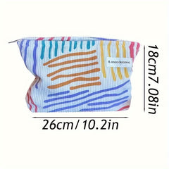 Colorful Striped Corduroy Makeup Bag Travel Cosmetic Pouch