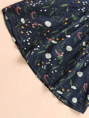  Floral Print Boho Shirt 3/4 Sleeve Ruffled Blouse