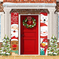 Christmas Porch Sign Santa & Snowman Hanging Banners Home Wall Front Door Decor