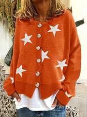  Star Print Button Up Cardigan