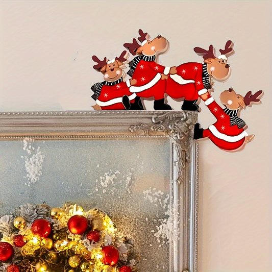 Christmas Santa & Reindeer Wooden Door Frame Decor