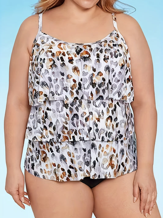  Leopard Print Tankini Set: Cami Top & Underwear Swimsuit