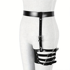 Gothic Harness Leg Gaiter Punk PU Leather Rivet Belt Hollow Out Rivet Leg Ring