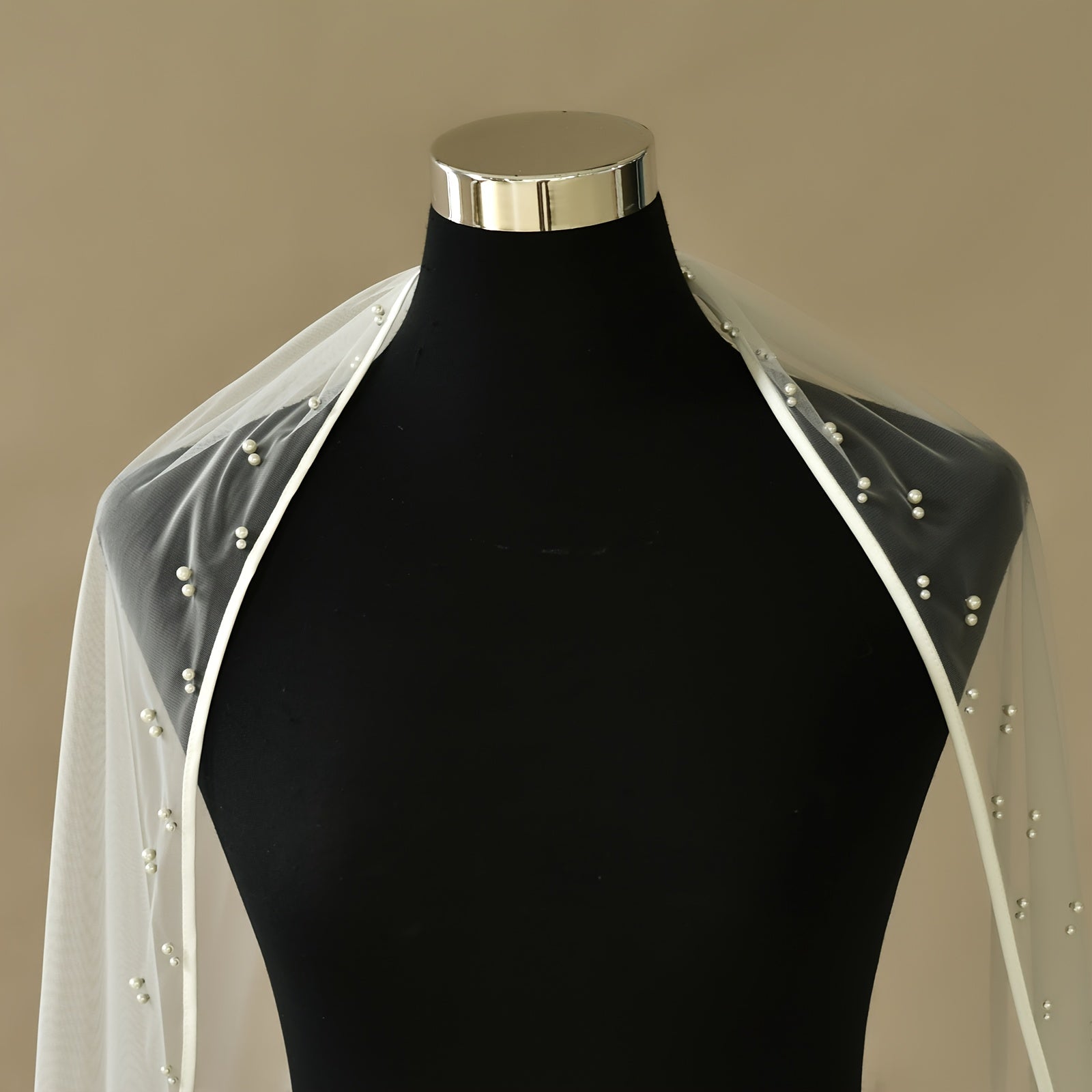 Satin Bridal Veil with Faux Pearl Embellishments Romantic Style