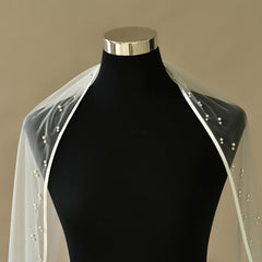 Satin Bridal Veil with Faux Pearl Embellishments Romantic Style