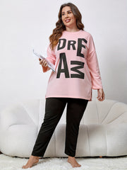  Lounge Set Women's Plus Letter Print Long Sleeve Tee & Pants