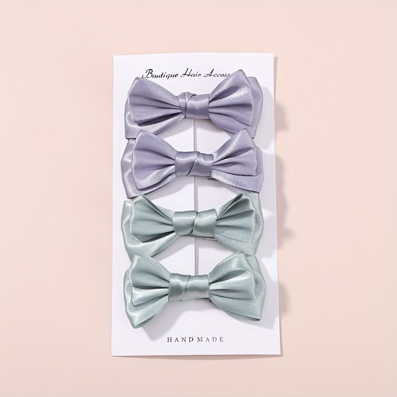 4pcs Handcraft Plain Bow Hair Clip Hair Accessories for Girls Baby Kids